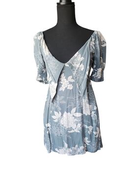 Mimi Chica Blue Floral Mini Dress with White Print